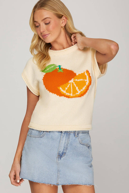 Orange Knit Sweater Top
