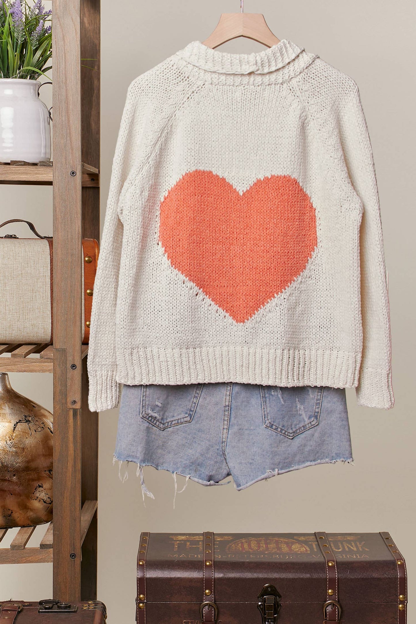 Collar Heart  V-Neck Pocket Knit Cardigan