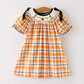 Fall Halloween Orange Embroidery Smocking Girls Dress
