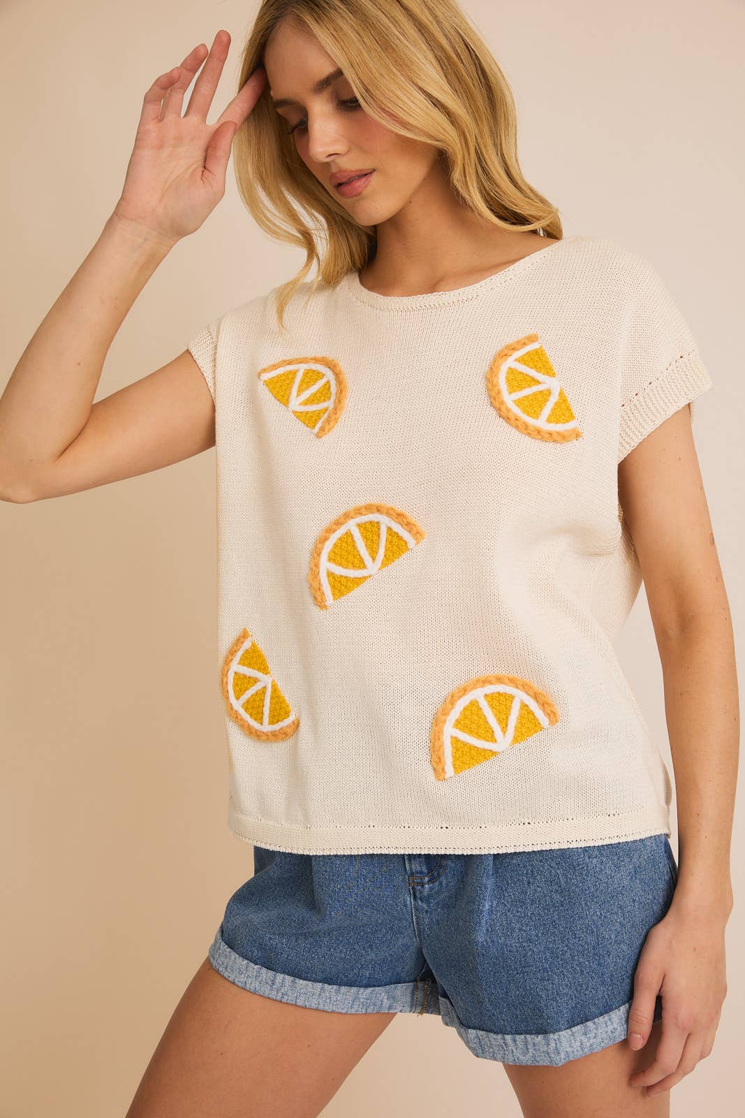 ORANGE PATCH SLEEVELESS KNIT TOP