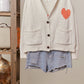 Collar Heart  V-Neck Pocket Knit Cardigan