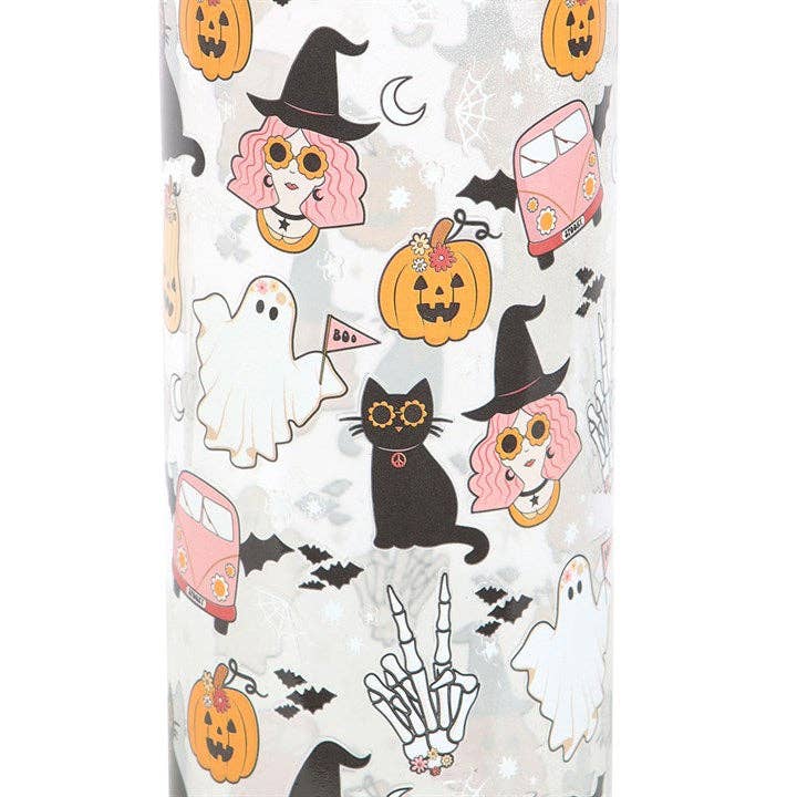 Groovy Ghost Halloween Print Glass Water Bottle
