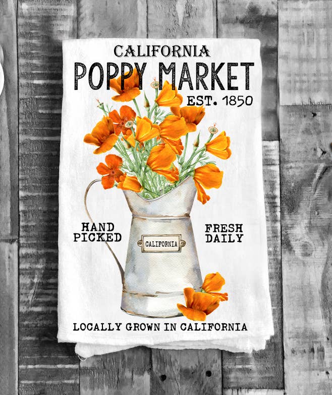 California State Flower Poppy Souvenir Flour Sack Tea Towel