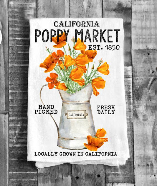 California State Flower Poppy Souvenir Flour Sack Tea Towel