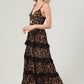 Black Twist Front Ruffle Tier Maxi Dress