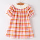 Pumpkin Bow Ghost Smock Embroidered Plaid Girls Dress