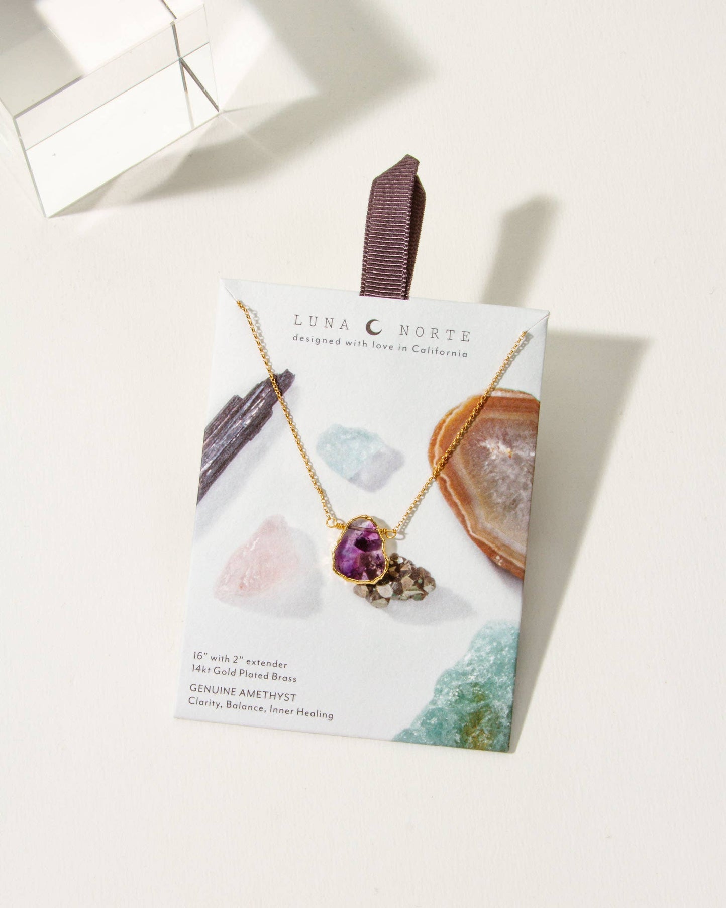 Earth, Wind and Fire Genuine Stone Necklace Gold- Amethyst