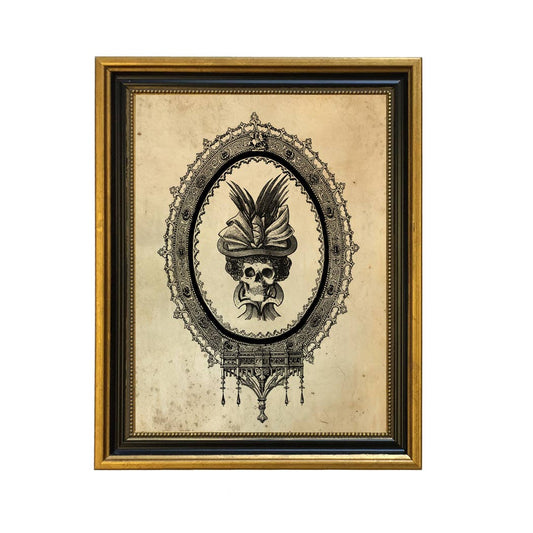 6"x8" Skull in Bonnet Vintage Print Behind Glass