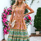Bohemian Printed V-Neck Smocked Chest Flared Midi Dress