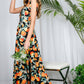 Shoulder Strap Ruffle Hem Orange Print Maxi Dress VD81567D