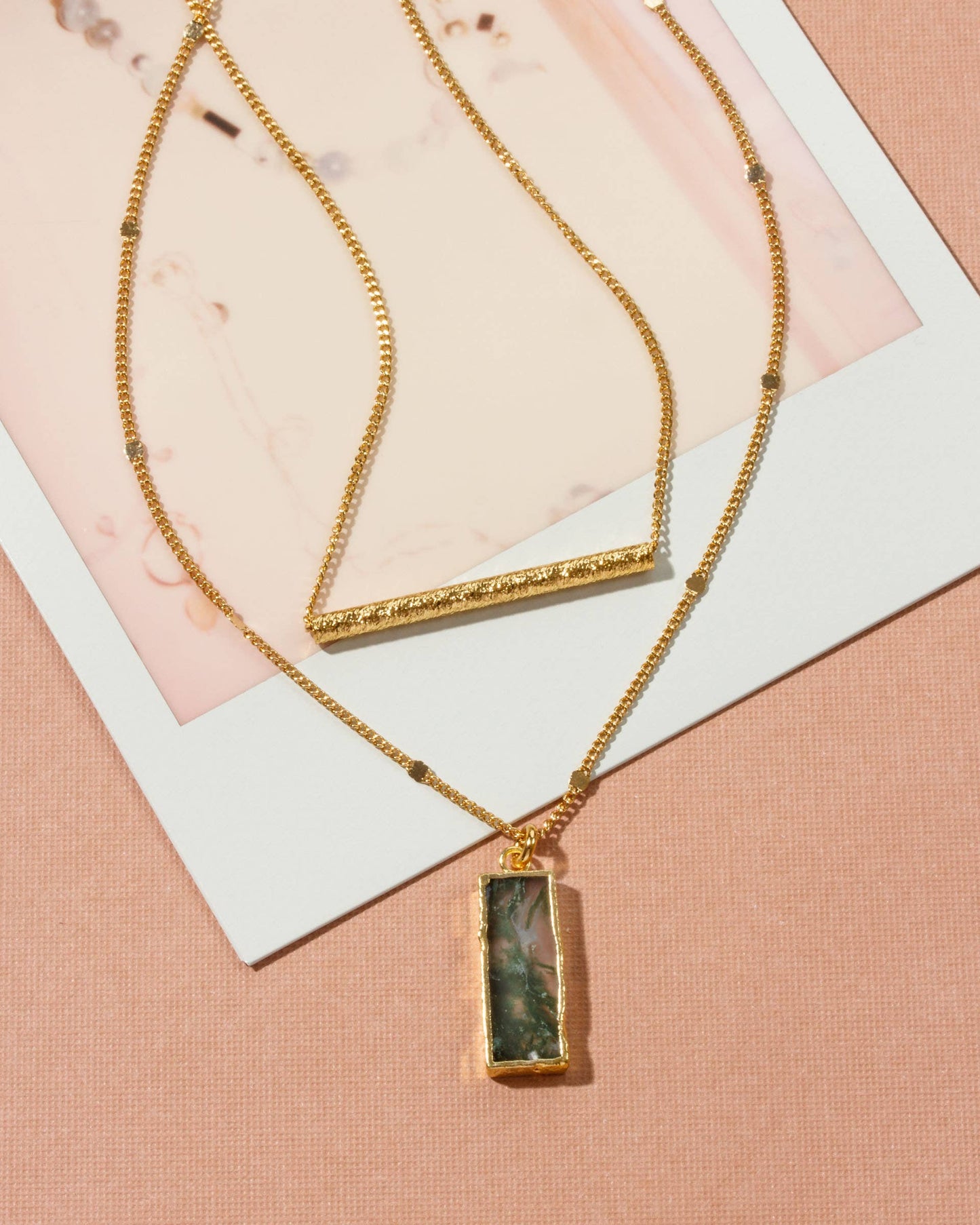 Stick Together Necklace Set- Moss Agate