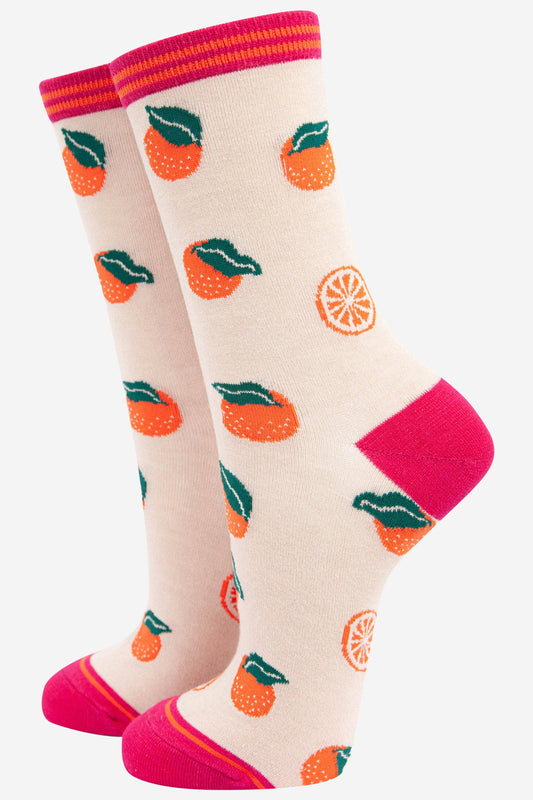 Women's Orange Fruit Bamboo Socks: UK 3-7 | EU 36-40