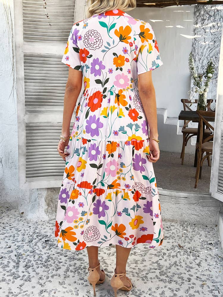 Bohemian Casual High-Waisted Color Block Dress DY327