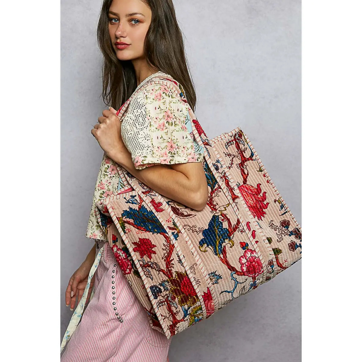 Quilted Velvet Tote Bag