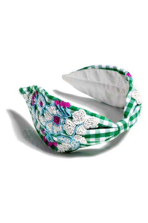EMBELLISHED CHECK WIDE HEADBAND