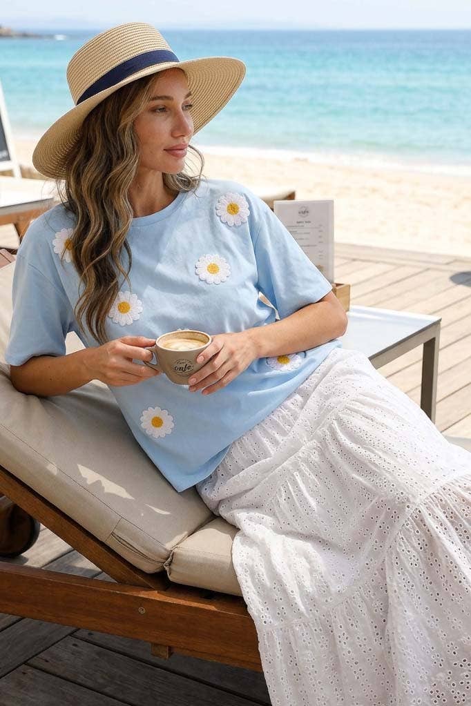 Cozy Daisy Embroidery Knit Top