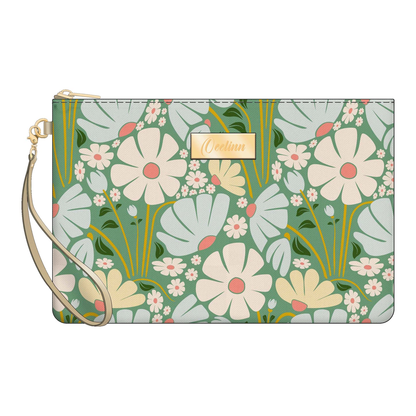 OEELINN Wild Daisy Design Zip Pouch Wristlet with Zipper Closure and Removable Wrist Strap