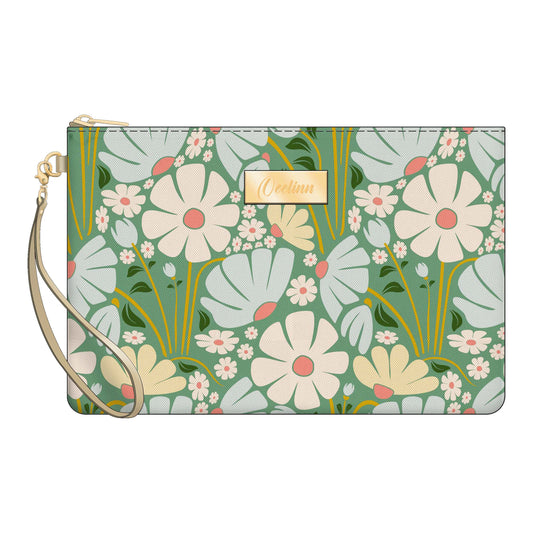 OEELINN Wild Daisy Design Zip Pouch Wristlet with Zipper Closure and Removable Wrist Strap