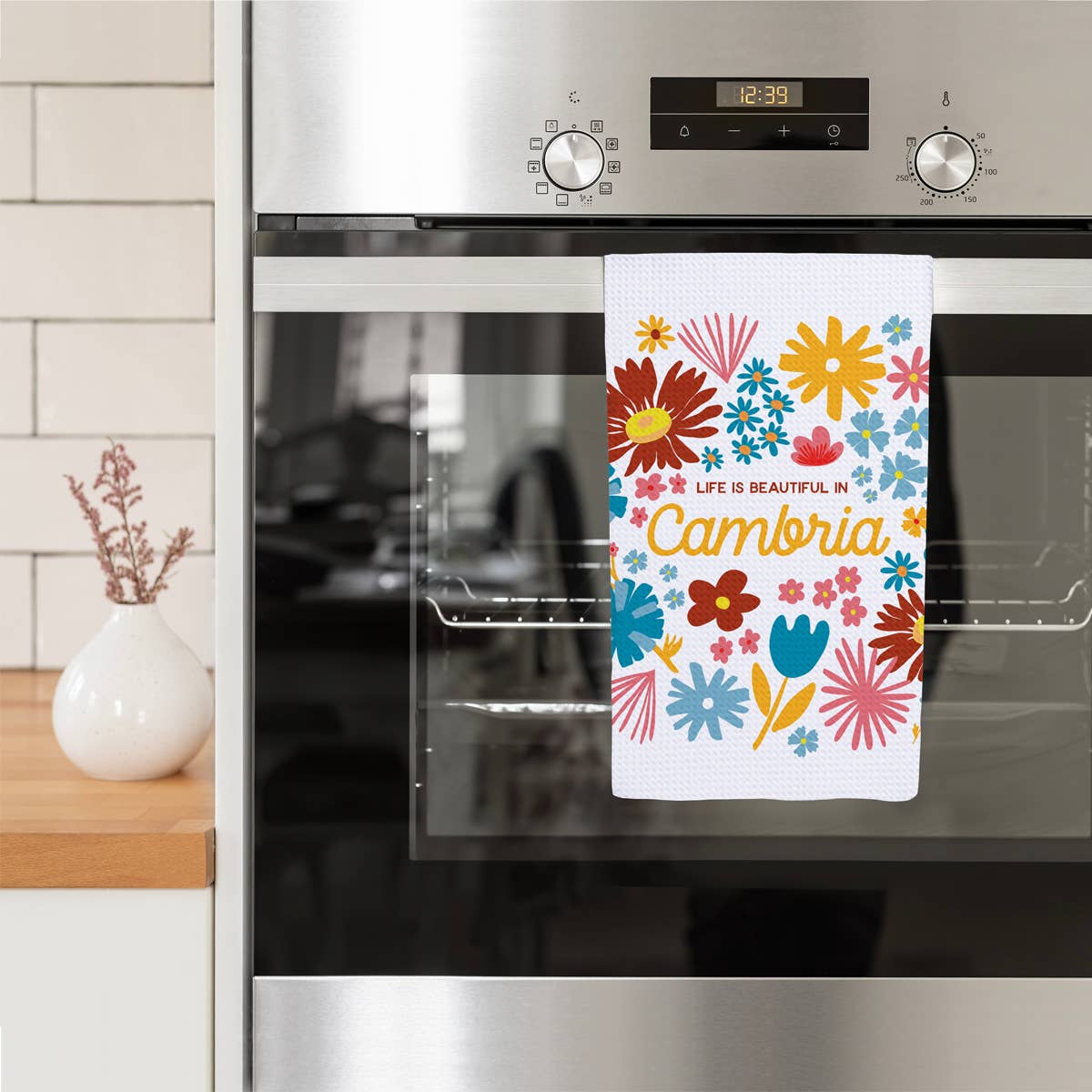 Personalized City Tea Towel - Beautiful Floral w/ Name Drop