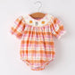 Halloween Pumpkin Bow Ghost Smock Embroidered Plaid Girls Romper