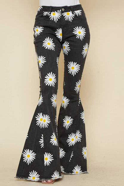 Daisy Printed Denim Flare Jeans