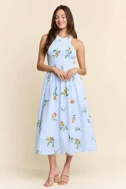 Fruit Smocked Neck Dress