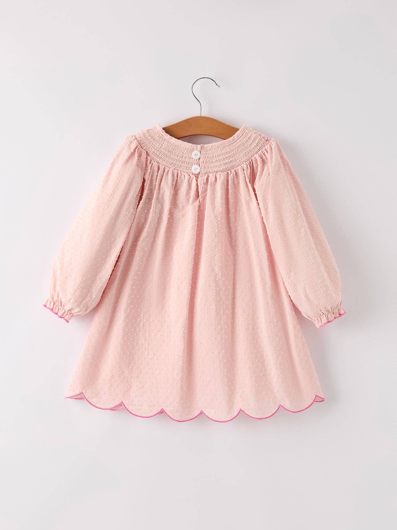 Autumn Halloween Light Pink Ghost Embroidery Smock Girl Dress