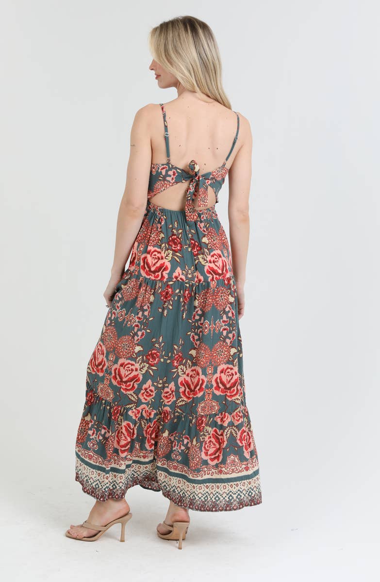 Dark Green Open Tie Back Maxi Dress