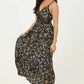 Dark Blue Floral Lace Trim Maxi Dress