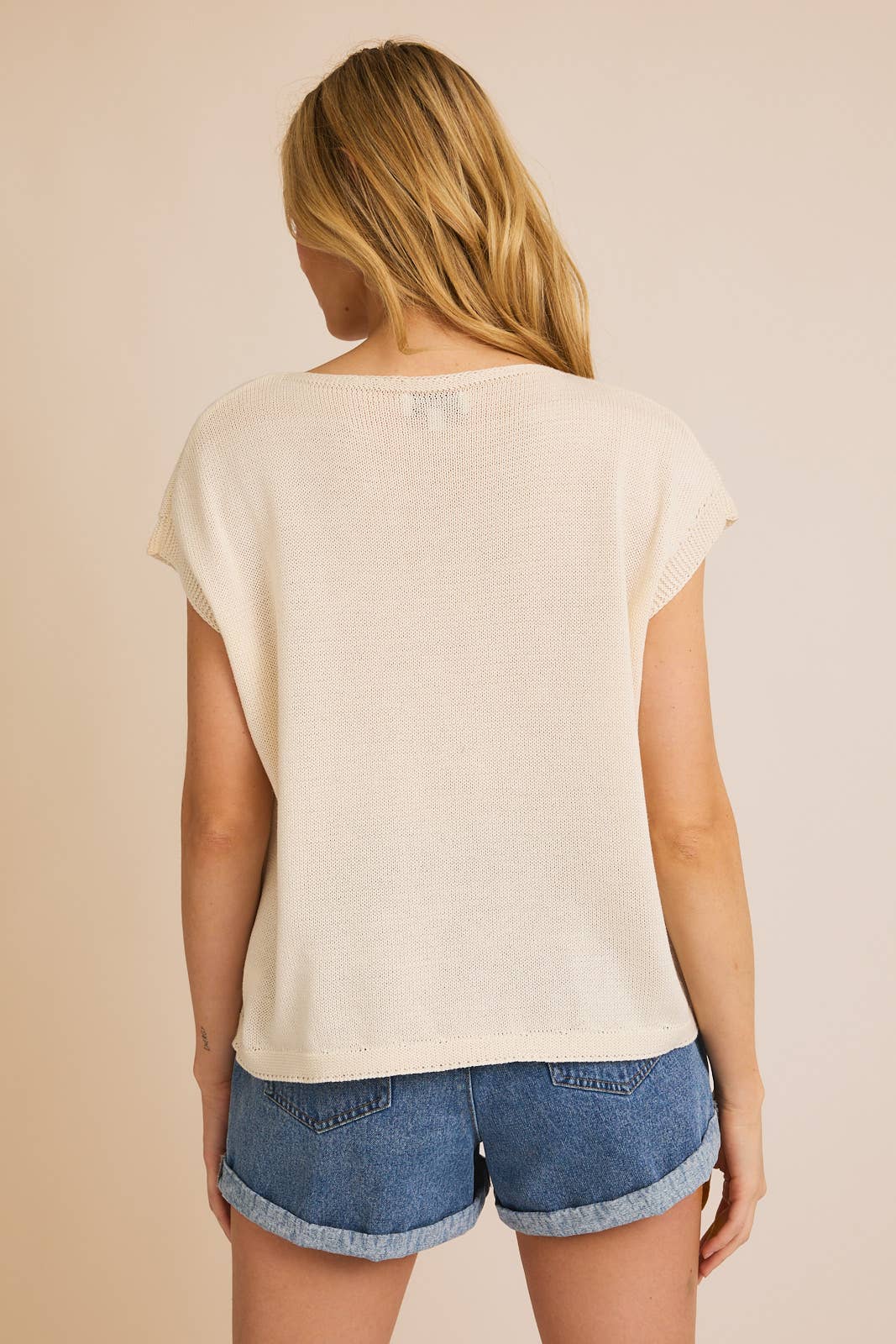 ORANGE PATCH SLEEVELESS KNIT TOP