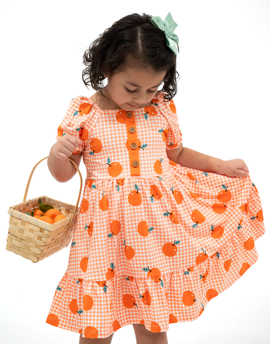 Girls Oranges Gingham Dress