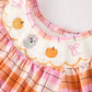 Halloween Pumpkin Bow Ghost Smock Embroidered Plaid Girls Romper
