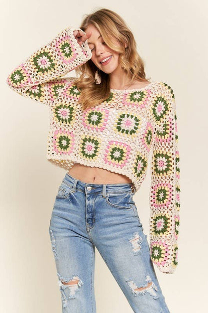 MULTI-COLOR LONG SLEEVE CROP TOP
