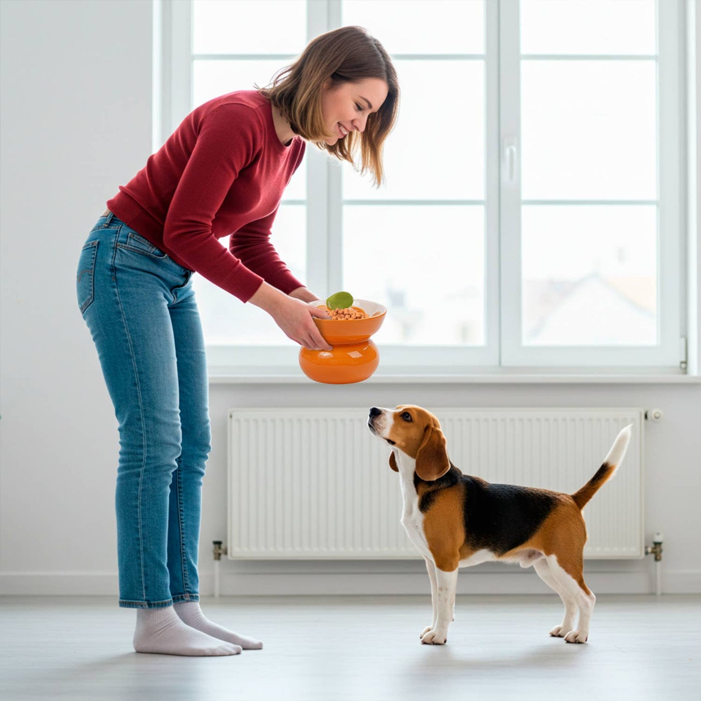 Orange Shaped Stoneware Elevated Pet Bowl