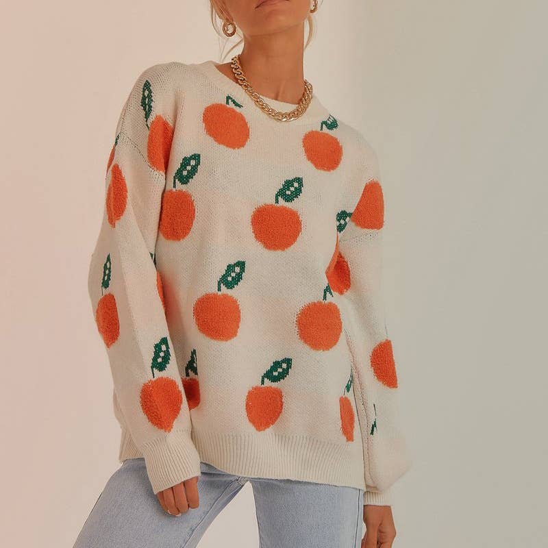 Tangerine patterned knitted sweater
