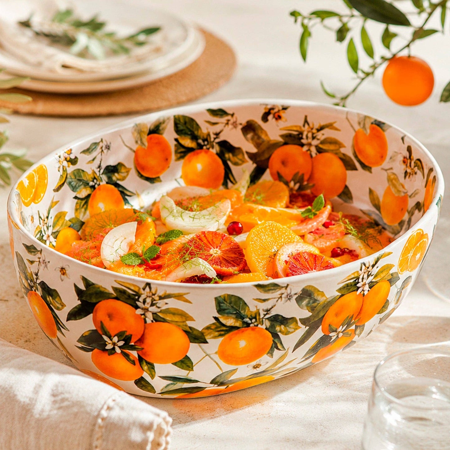 Orange Garden Serving Bowl