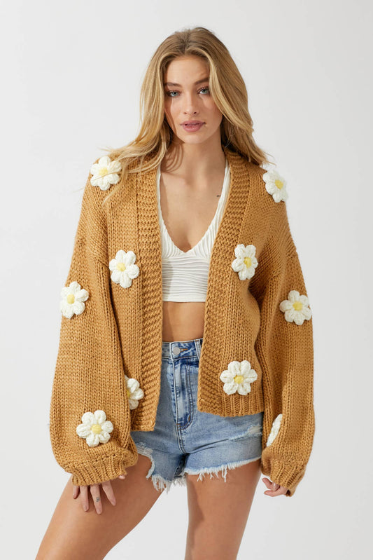 Sweater Knit Cardigan - Long Bubble Sleeve