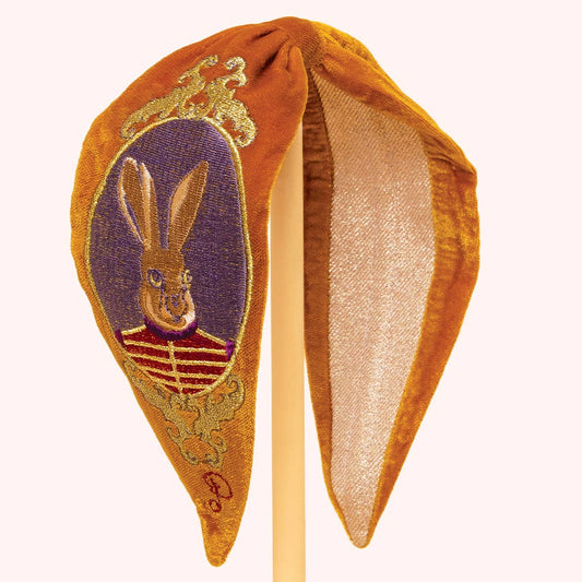 Velvet Embroidered Headband - Regal Hare, Mustard