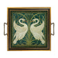 Two White Swans Decorative Tray with Brass Handles