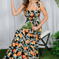 Shoulder Strap Ruffle Hem Orange Print Maxi Dress VD81567D