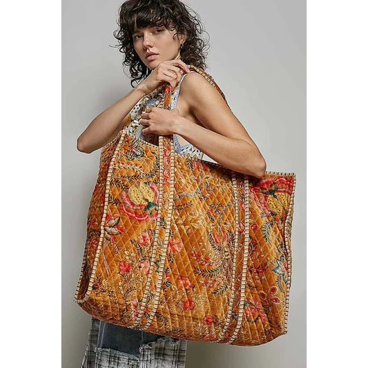 Botanical Velvet Quilted Tote Bag