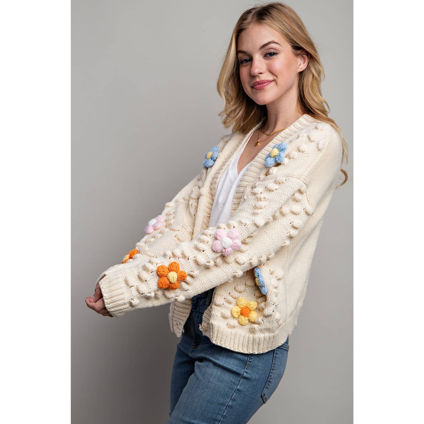 SWEET 3D FLOWER KNITTING CARDIGAN