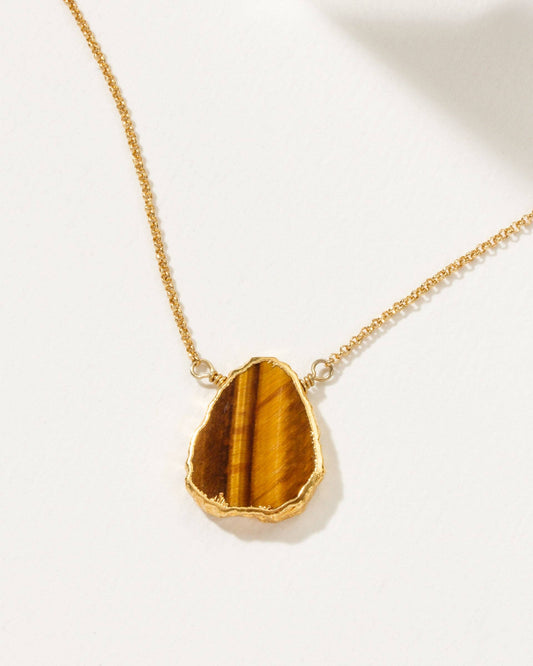Earth, Wind and Fire Genuine Stone Necklace Gold - Tiger's Eye