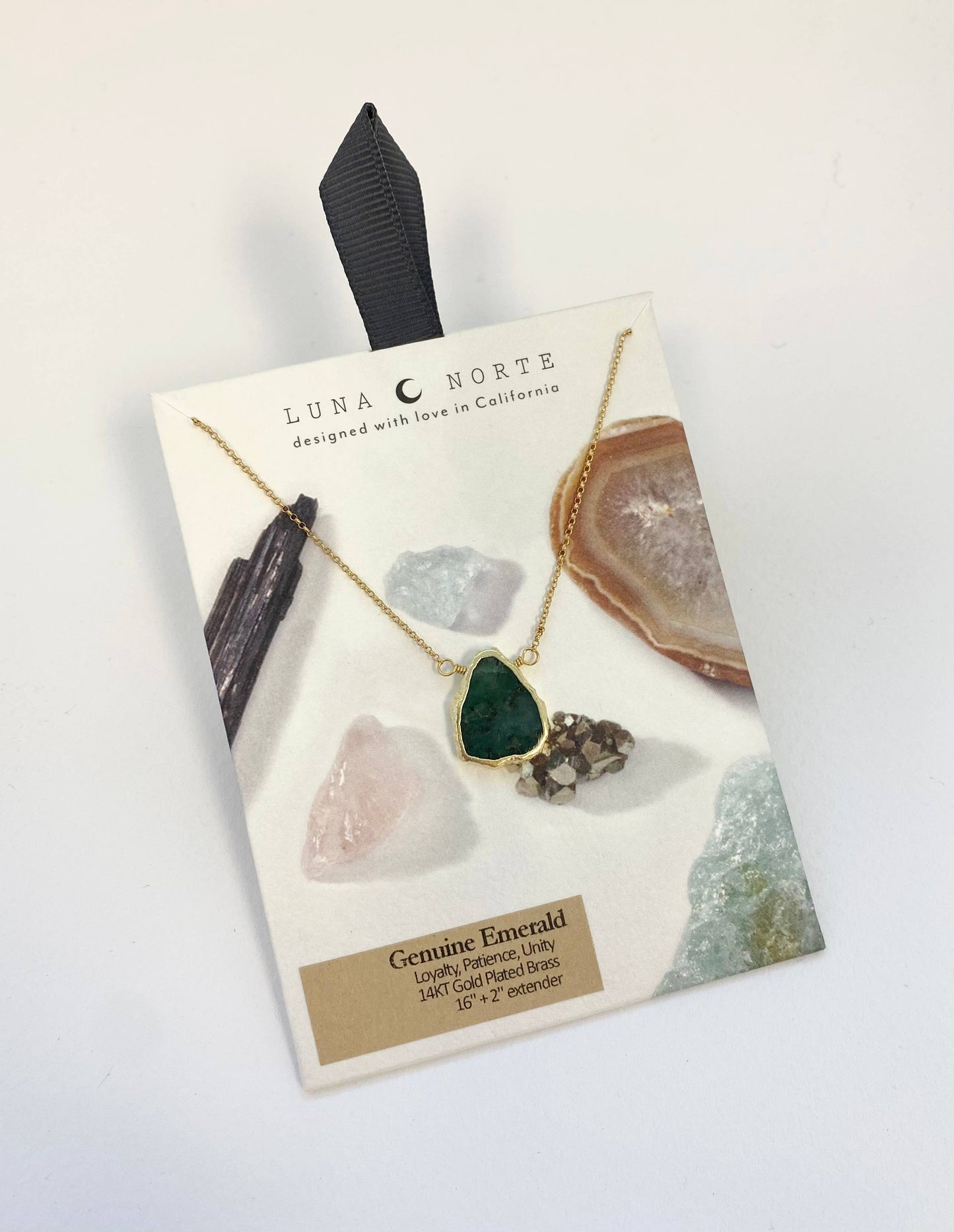 Earth, Wind and Fire Genuine Stone Necklace Gold- Emerald