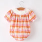 Halloween Pumpkin Bow Ghost Smock Embroidered Plaid Girls Romper