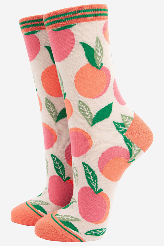 Women's Peach Print Bamboo Socks: UK 3-7 | EU 36-40