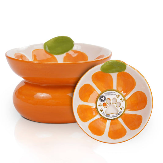 Orange Shaped Stoneware Elevated Pet Bowl