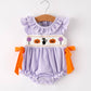 Fall Halloween Purple Balloon Pumpkin Cat Smock Embroidery Baby Girl Romper