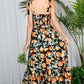 Shoulder Strap Ruffle Hem Orange Print Maxi Dress VD81567D