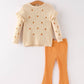 Fall Halloween & Thanksgiving Girls Pumpkin Embroidered Sweater +Bell Bottom Pants Set